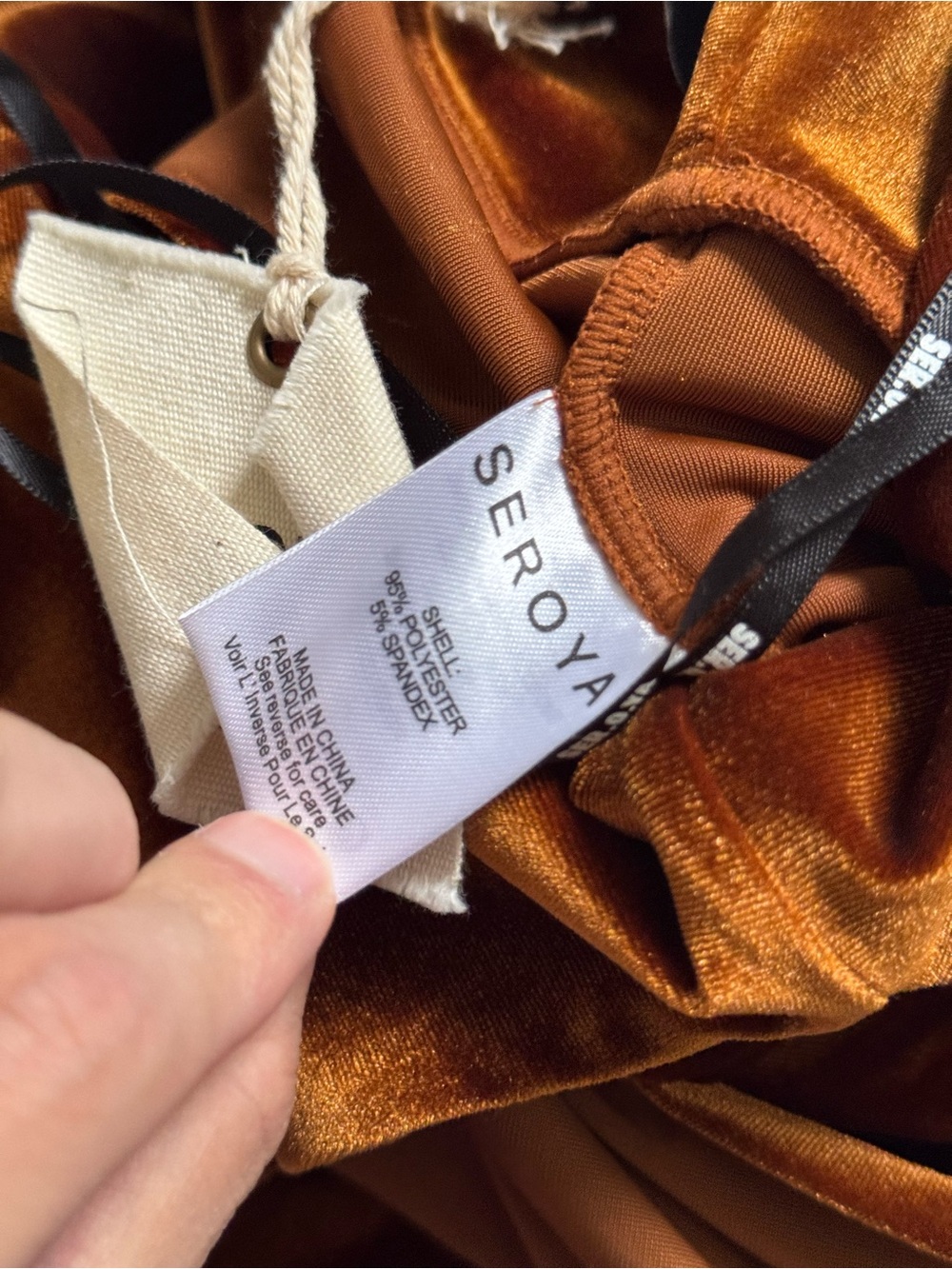 NWT SER.O.YA Vika Velvet Bodysuit Sleeveless Halterneck Brown Orange Marigold XS - Picture 7 of 8